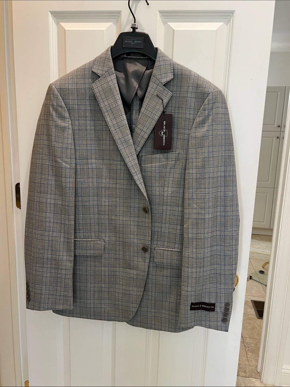 Black Brown 1826 Gray Plaid Sport Coat with Blue Windowpane